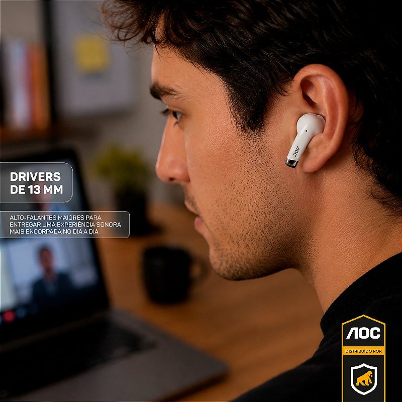 Fone de Ouvido Bluetooth Earbuds Pro V5.4 com Estojo de Recarga, Baixa Latência e Tradução por IA- Branco - AOC - foto 6