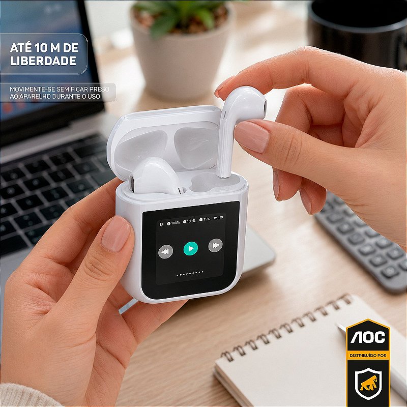 Fone Bluetooth com Visor Touch LED, Controle de Música, Bateria de Longa Duração e Estojo Inteligente – Branco - AOC - foto 5