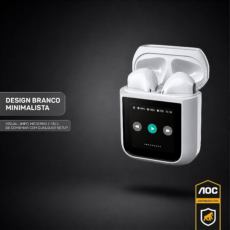 Fone Bluetooth com Visor Touch LED, Controle de Música, Bateria de Longa Duração e Estojo Inteligente – Branco - AOC - foto 6