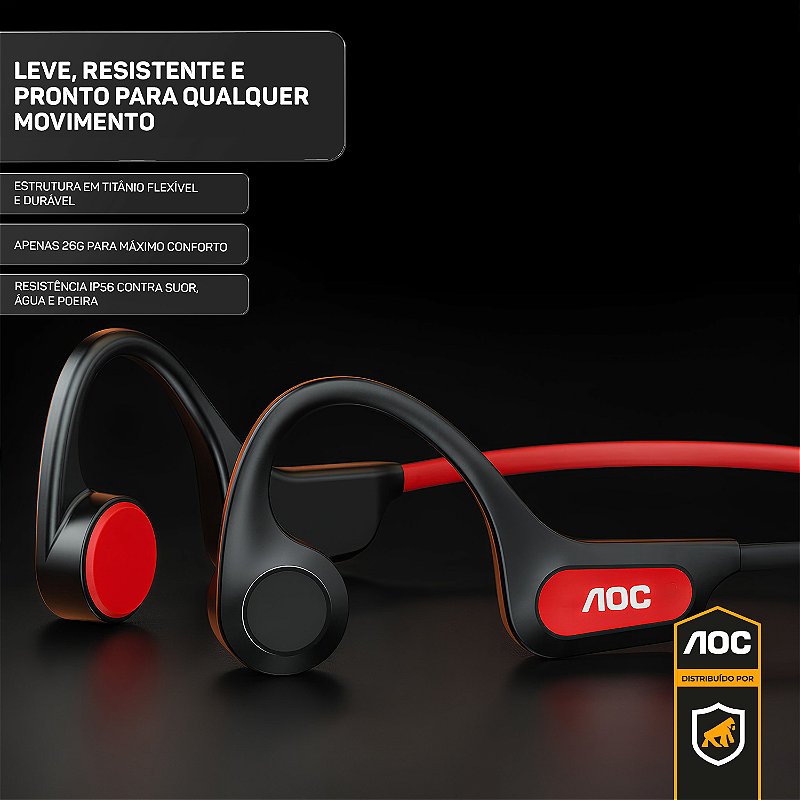 Fone de Ouvido Bluetooth 5.4 Condução Óssea IP56 Esportivo Sem Fio Baixa Latência Open-Ear - AOC - foto 6