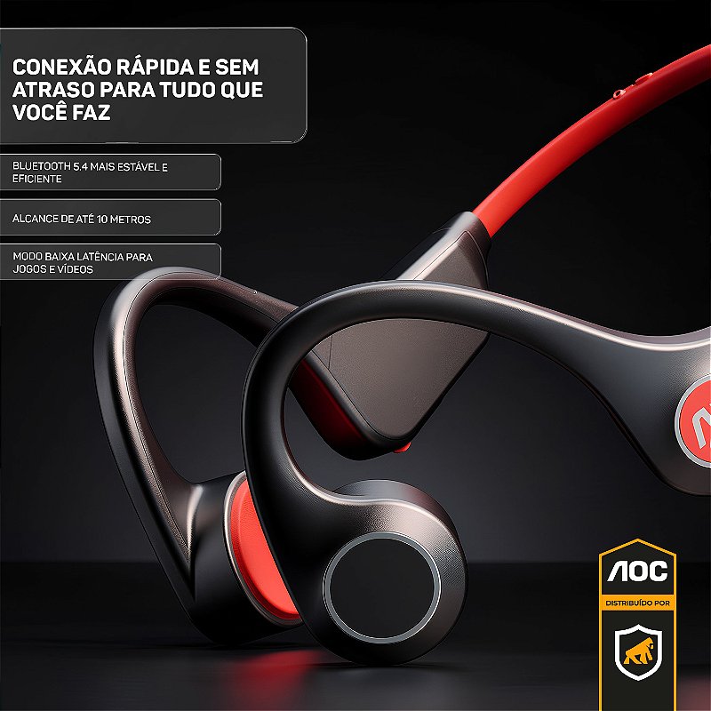 Fone de Ouvido Bluetooth 5.4 Condução Óssea IP56 Esportivo Sem Fio Baixa Latência Open-Ear - AOC - foto 3