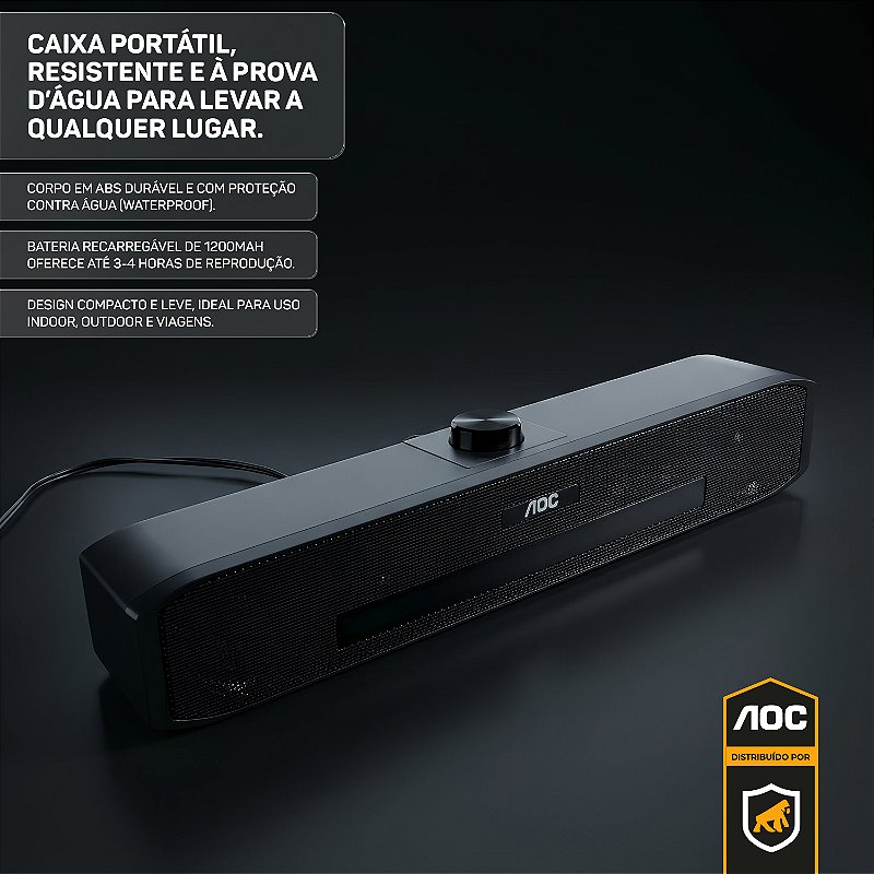 Caixa de Som Soundbar Bluetooth 5.3 - Estéreo 6W RGB com AUX e TWS - AOC - foto 3