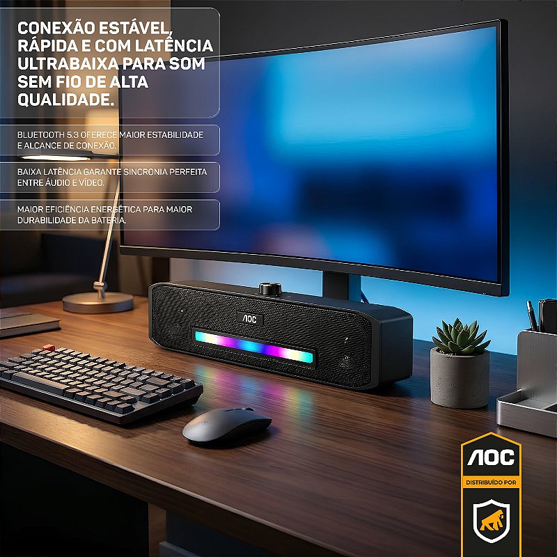 Caixa de Som Soundbar Bluetooth 5.3 - Estéreo 6W RGB com AUX e TWS - AOC - foto 5