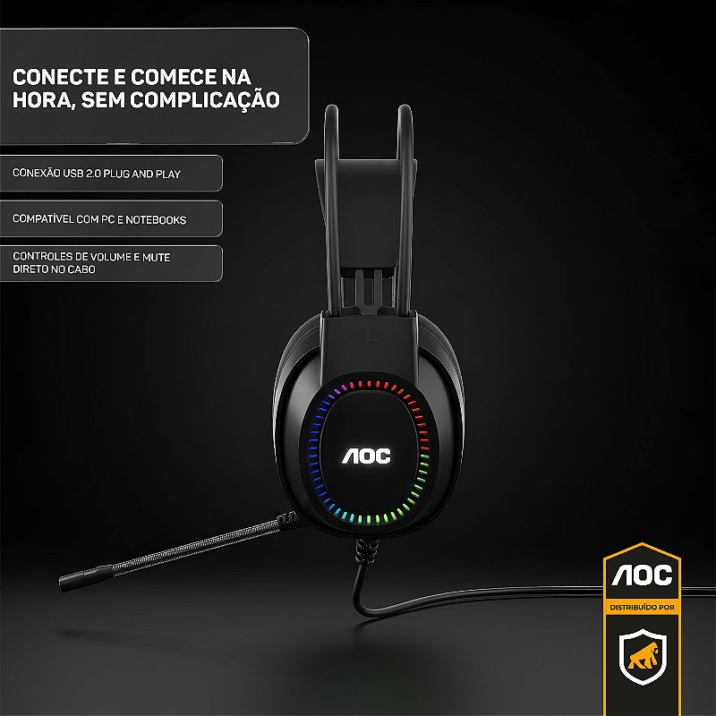 Headset Gamer USB 2.0 com Microfone, RGB, Som Imersivo e Conforto Premium – Preto - AOC - foto 2