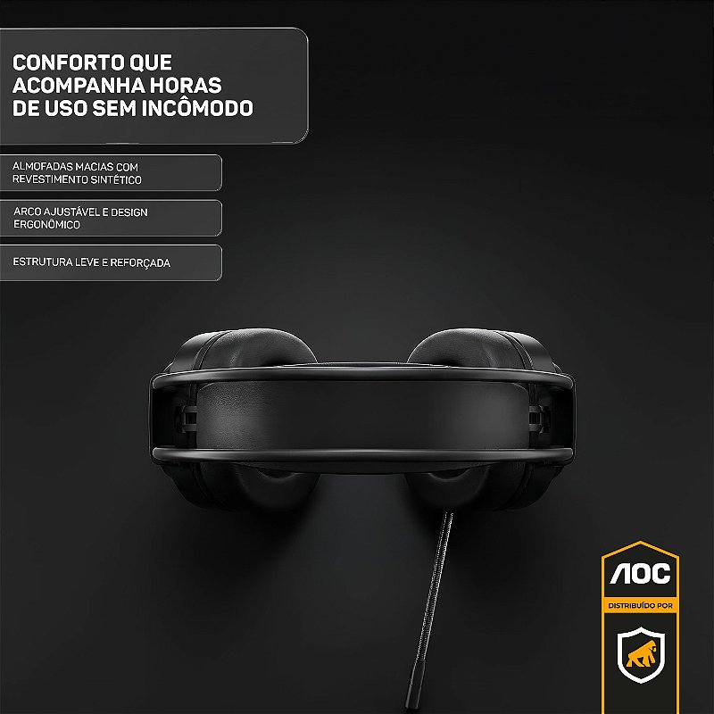 Headset Gamer USB 2.0 com Microfone, RGB, Som Imersivo e Conforto Premium – Preto - AOC - foto 4