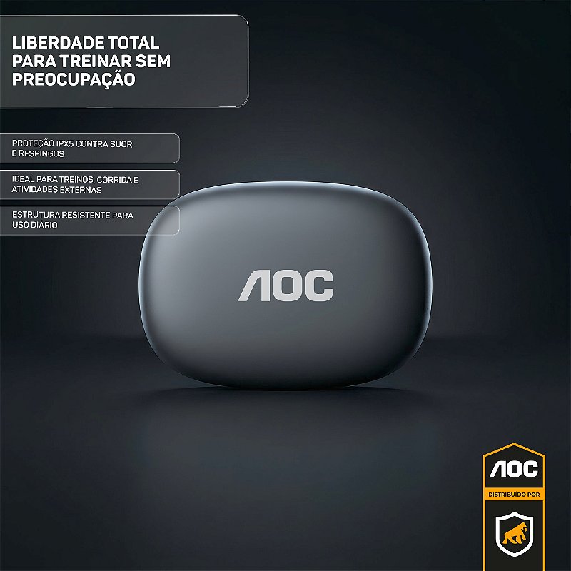 Fone Bluetooth 6.0 Sem Fio com Gancho Esportivo, IPX5, Baixa Latência, Bateria até 48h com Case, Som Hi-Fi e Microfone – Preto - AOC - foto 4