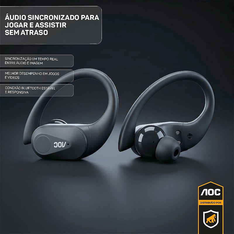 Fone Bluetooth 6.0 Sem Fio com Gancho Esportivo, IPX5, Baixa Latência, Bateria até 48h com Case, Som Hi-Fi e Microfone – Preto - AOC - foto 5