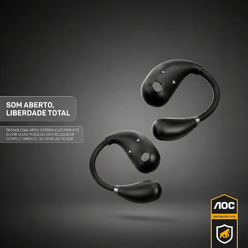 Fone Auricular Open-Ear Clip Earbuds Bluetooth 5.4 Open Stereo Sem Fio com Alcance até 10 metros, Baixa Latência, Tradução Simultânea por IA e Microfone Integrado - Preto - AOC - foto 4