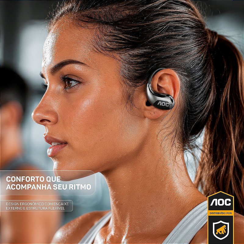 Fone Auricular Open-Ear Clip Earbuds Bluetooth 5.4 Open Stereo Sem Fio com Alcance até 10 metros, Baixa Latência, Tradução Simultânea por IA e Microfone Integrado - Preto - AOC - foto 5