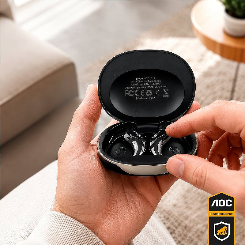 Fone Auricular Open-Ear Clip Earbuds Bluetooth 5.4 Open Stereo Sem Fio com Alcance até 10 metros, Baixa Latência, Tradução Simultânea por IA e Microfone Integrado - Preto - AOC - foto 8