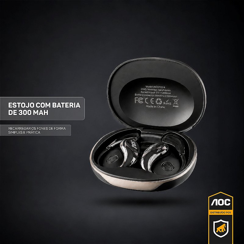Fone Auricular Open-Ear Clip Earbuds Bluetooth 5.4 Open Stereo Sem Fio com Alcance até 10 metros, Baixa Latência, Tradução Simultânea por IA e Microfone Integrado - Preto - AOC - foto 2