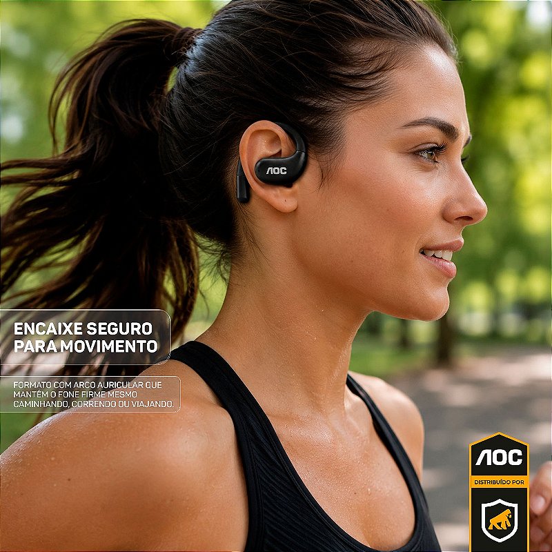 Fone Auricular Ear Clip Bluetooth 5.4 Sem fio com Alcance até 10 metros, Baixa Latência, Tradução Simultânea por IA e Microfone Integrado - Preto - AOC - foto 3