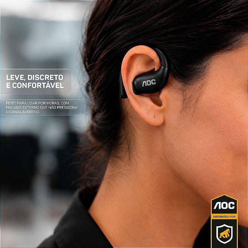 Fone Auricular Ear Clip Bluetooth 5.4 Sem fio com Alcance até 10 metros, Baixa Latência, Tradução Simultânea por IA e Microfone Integrado - Preto - AOC - foto 4