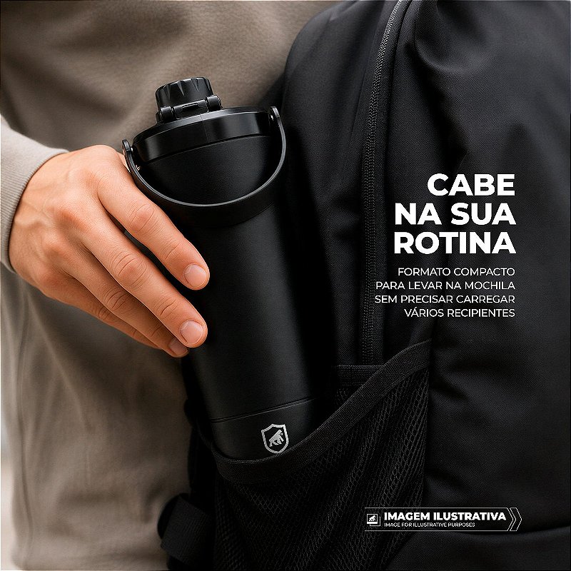 Coqueteleira Térmica Armor 600ml com Tela Antigrumos, Compartimento para Whey e Alça para Transporte - Preta - Gshield - foto 8