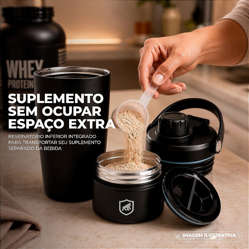 Coqueteleira Térmica Armor 600ml com Tela Antigrumos, Compartimento para Whey e Alça para Transporte - Preta - Gshield - foto 4