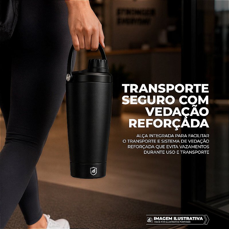 Coqueteleira Térmica Armor 600ml com Tela Antigrumos, Compartimento para Whey e Alça para Transporte - Preta - Gshield - foto 7