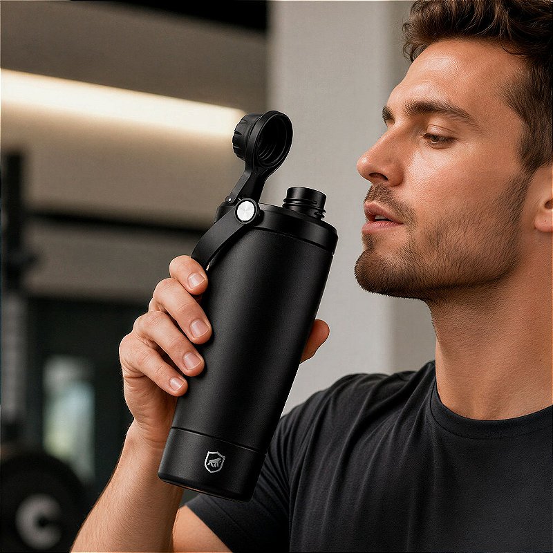 Coqueteleira Térmica Armor 600ml com Tela Antigrumos, Compartimento para Whey e Alça para Transporte - Preta - Gshield - foto 9