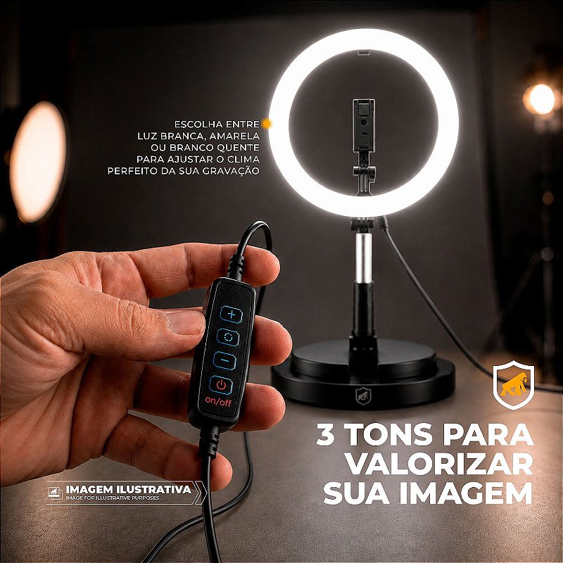 Ring Light LED Portátil com 3 tons de iluminação Tripé Ajustável 1,66m USB-C - Armor - Gshield - foto 5