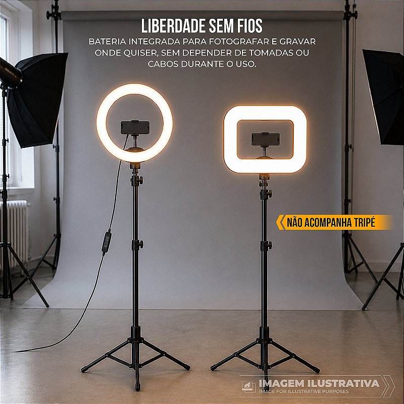 Ring Light LED Quadrada Portátil Multifuncional com 3 Suportes Universais para Sapata, 240 LEDs, Suporte Integrado para Celular e Cor Ajustável 2500k e 8500k - Victus - Gshield - foto 5