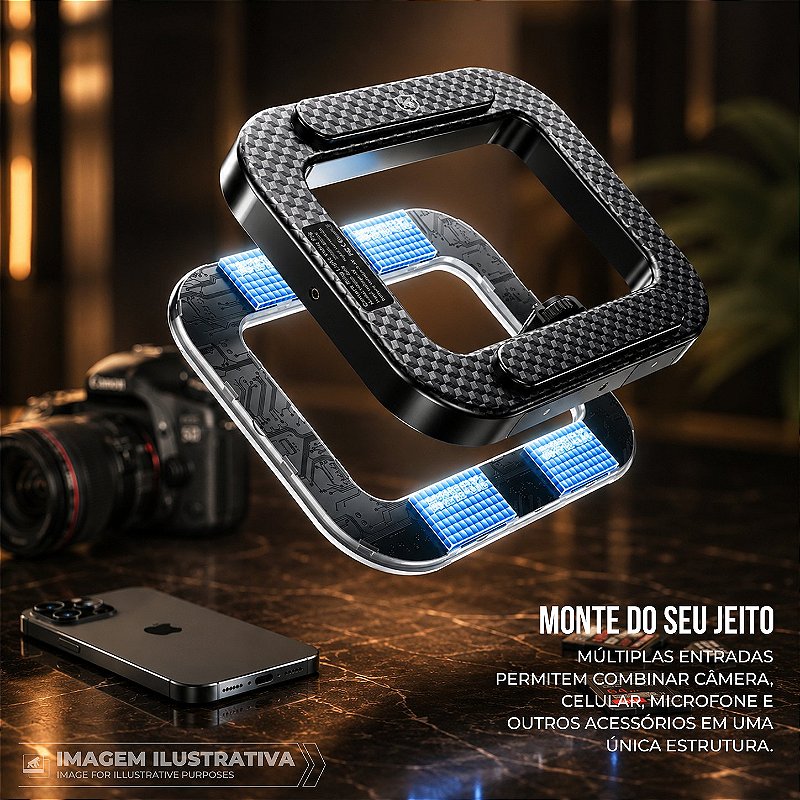 Ring Light LED Quadrada Portátil Multifuncional com 3 Suportes Universais para Sapata, 240 LEDs, Suporte Integrado para Celular e Cor Ajustável 2500k e 8500k - Victus - Gshield - foto 4