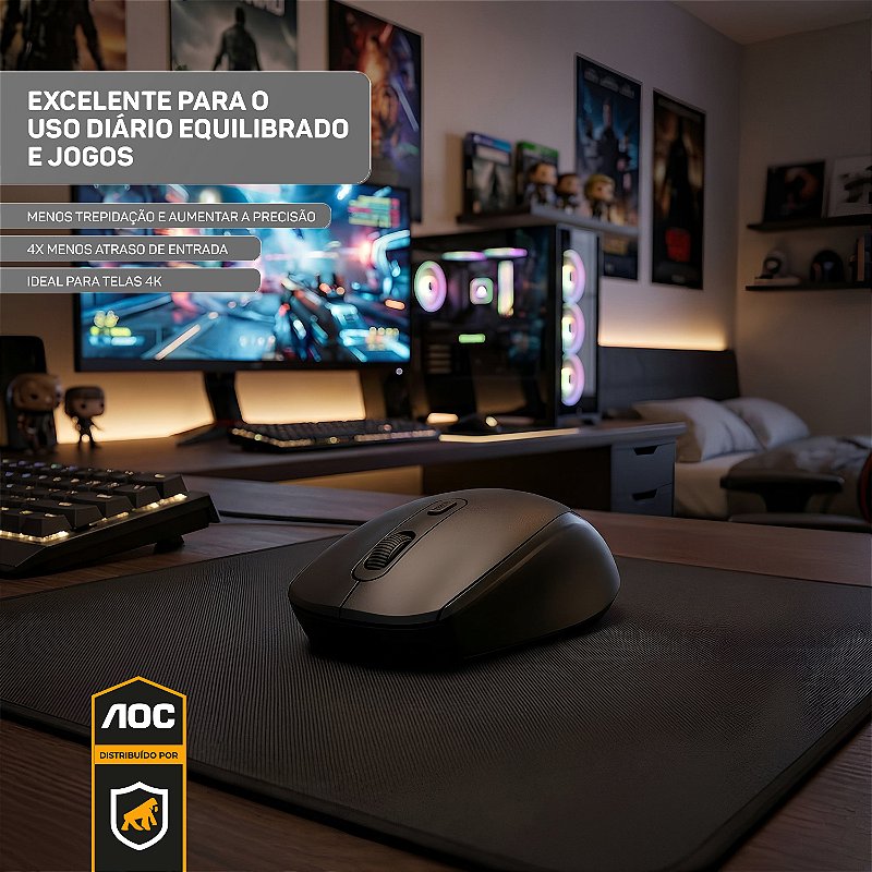 Mouse Sem Fio 2.4GHz com DPI Ajustável e Conexão USB - Preto - AOC - foto 4