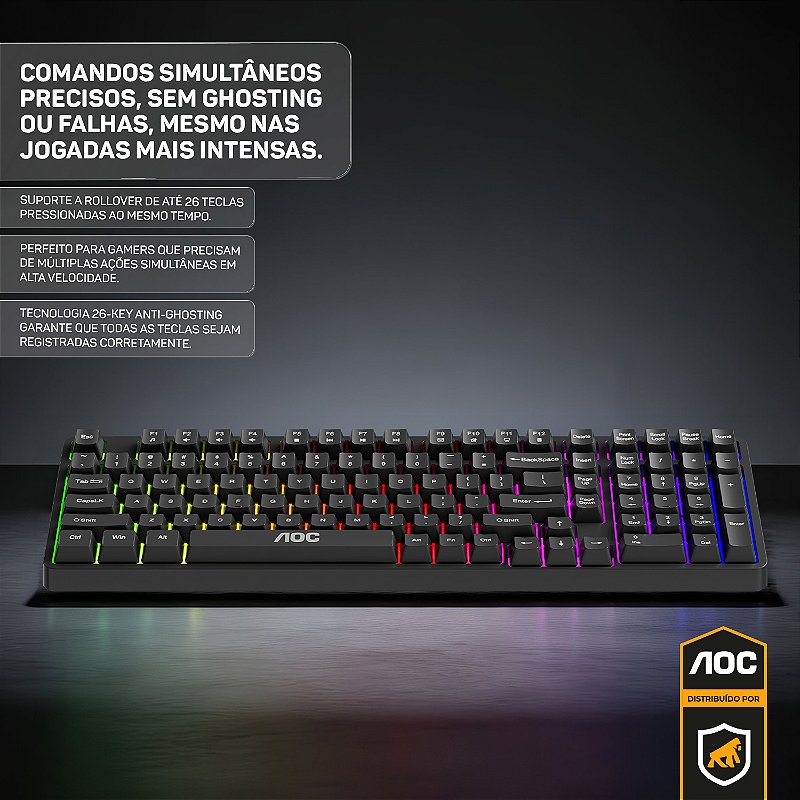 Teclado Gamer RGB com Fio – Anti-Ghosting 26 Teclas, LED Rainbow, Teclas Silenciosas e Alta Performance - AOC - foto 4
