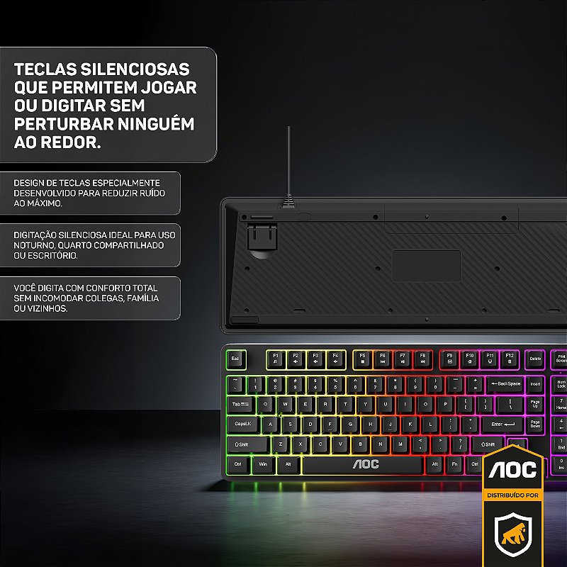Teclado Gamer RGB com Fio – Anti-Ghosting 26 Teclas, LED Rainbow, Teclas Silenciosas e Alta Performance - AOC - foto 2