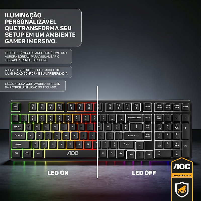Teclado Gamer RGB com Fio – Anti-Ghosting 26 Teclas, LED Rainbow, Teclas Silenciosas e Alta Performance - AOC - foto 3