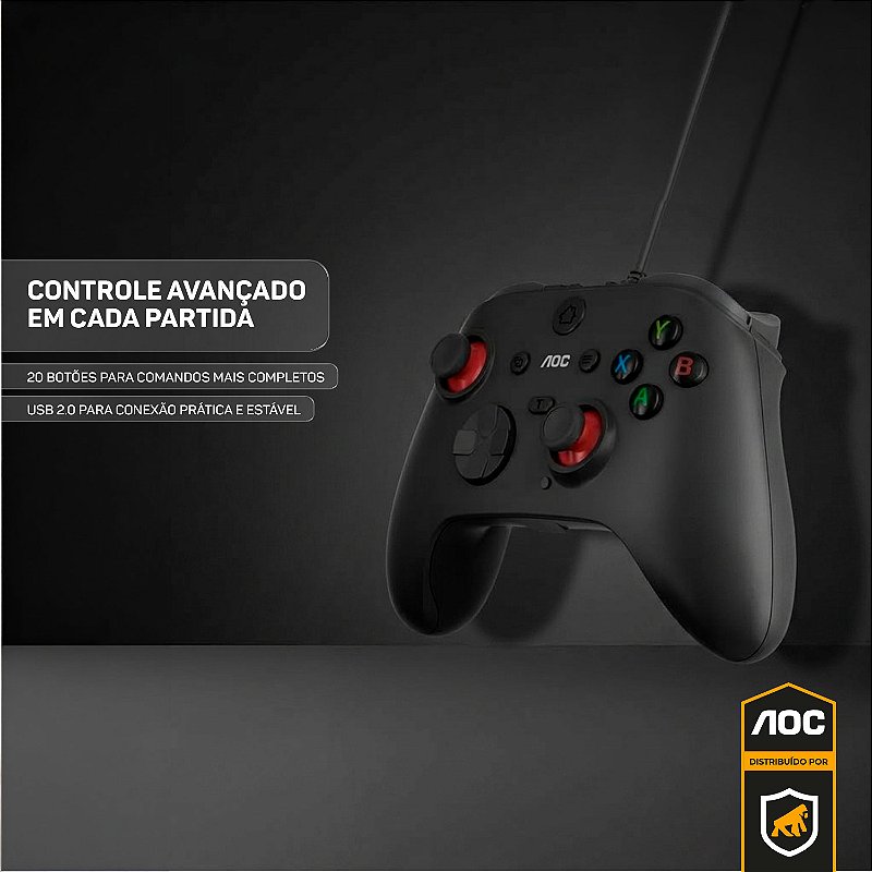 Controle Gamer com Fio USB para PC Joystick Ergonômico com Vibração Alta Precisão Plug and Play - AOC - foto 8
