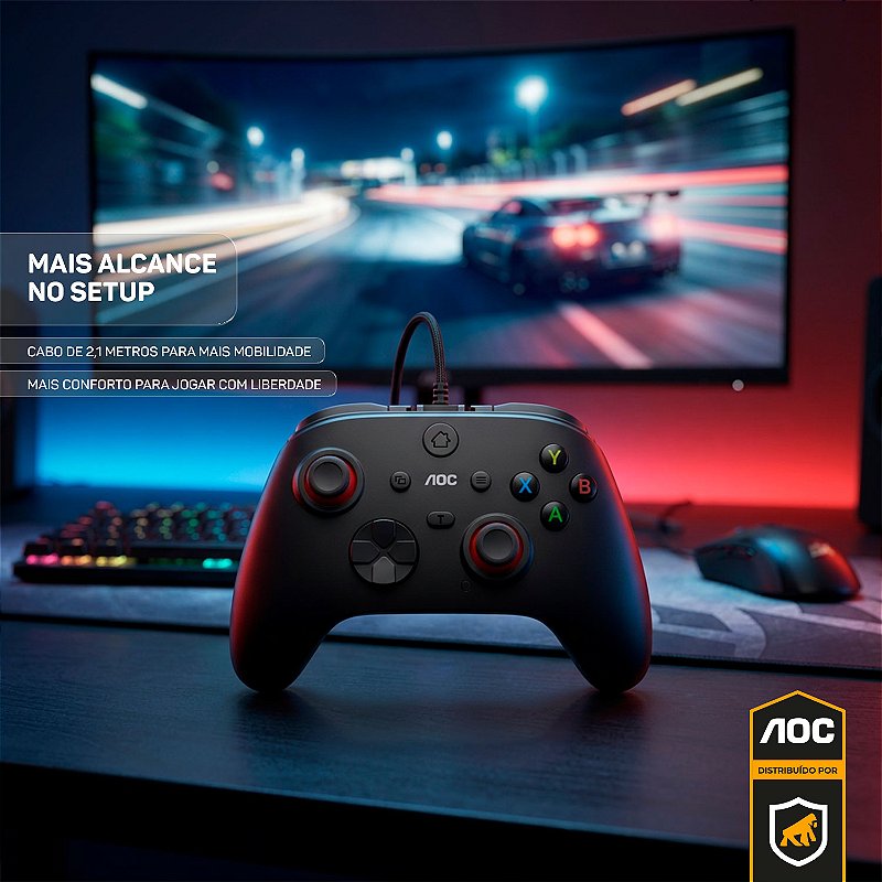 Controle Gamer com Fio USB para PC Joystick Ergonômico com Vibração Alta Precisão Plug and Play - AOC - foto 5