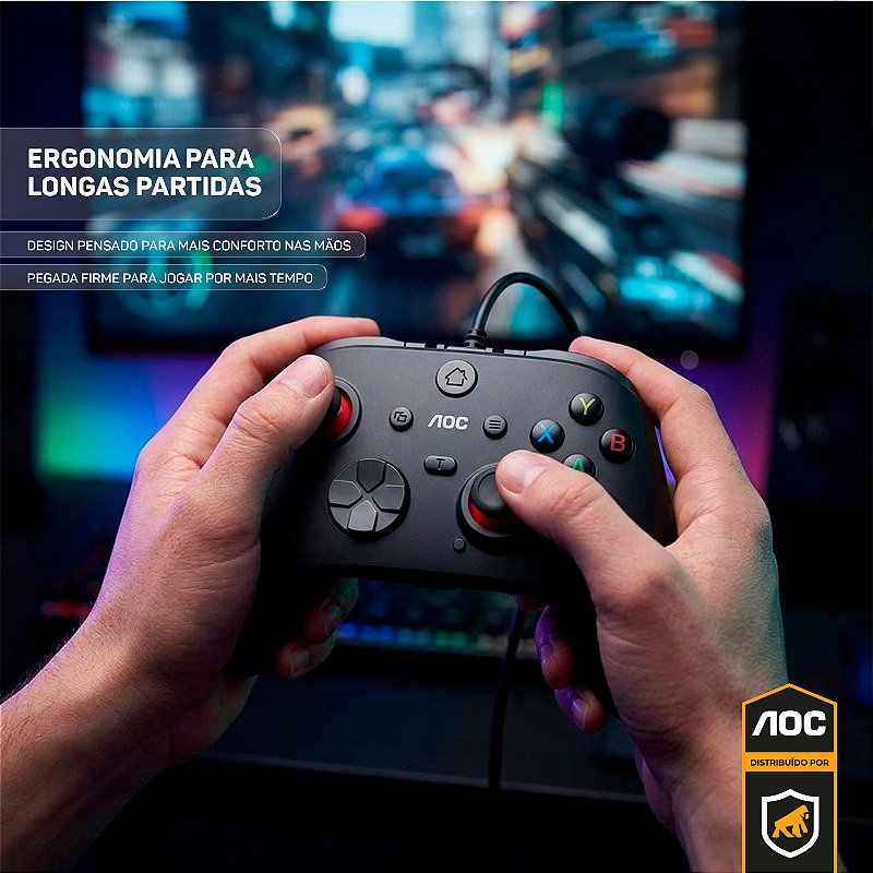 Controle Gamer com Fio USB para PC Joystick Ergonômico com Vibração Alta Precisão Plug and Play - AOC - foto 4