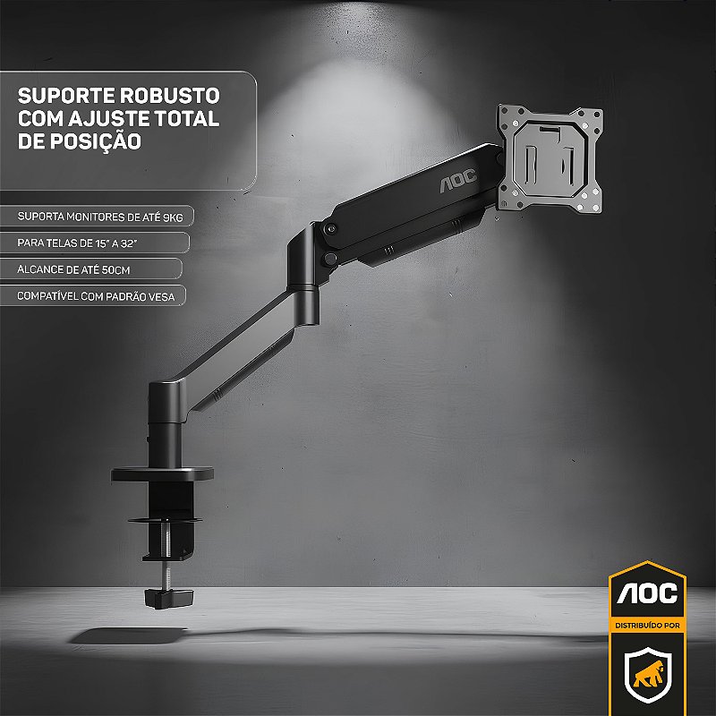 Suporte de Mesa Articulado para Monitor 15” a 32” até 9kg VESA - Preto - AOC - foto 3