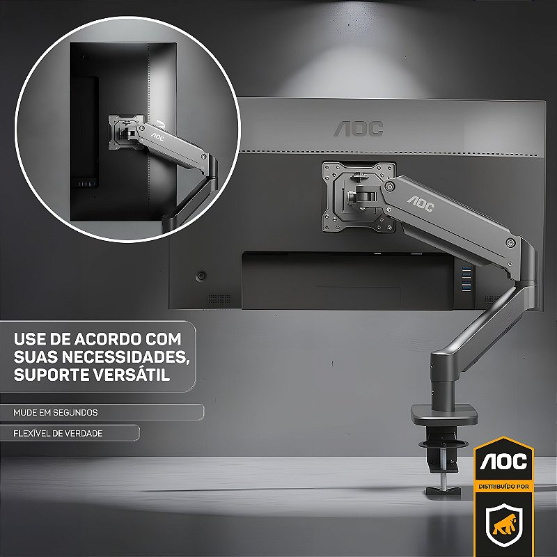 Suporte de Mesa Articulado para Monitor 15” a 32” até 9kg VESA - Preto - AOC - foto 5