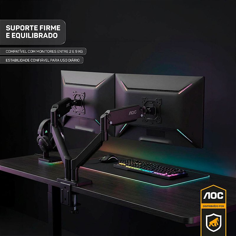 Suporte de Mesa Articulado para 2 Monitores 15” a 32” VESA - Preto - AOC - foto 6