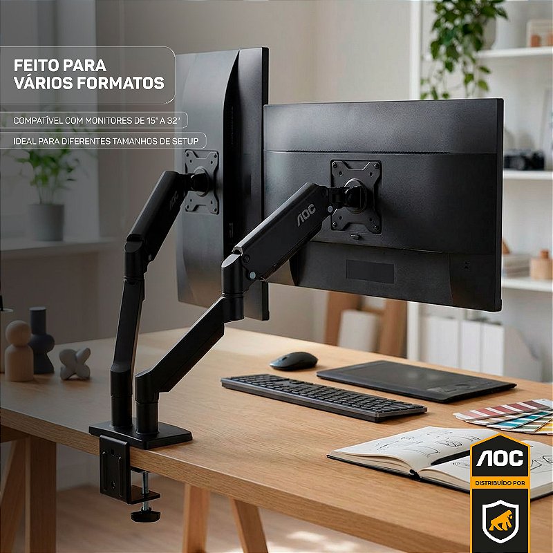 Suporte de Mesa Articulado para 2 Monitores 15” a 32” VESA - Preto - AOC - foto 5