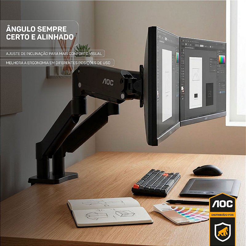 Suporte de Mesa Articulado para 2 Monitores 15” a 32” VESA - Preto - AOC - foto 4