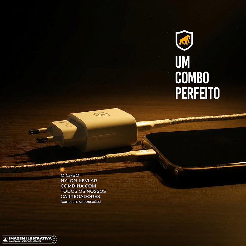Cabo Nylon Kevlar Lightning / Tipo C - 1,5M - Branco - Gshield