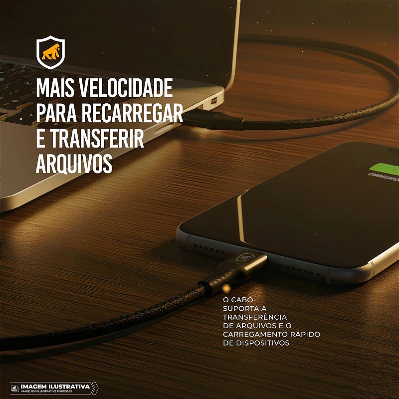 Cabo Nylon Kevlar Tipo C / USB-A - 1,5M - Preto - Gshield