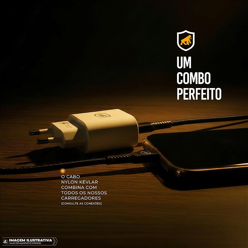 Cabo Nylon Kevlar Tipo C / USB-A - 1,5M - Preto - Gshield