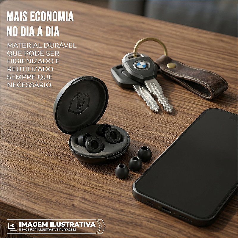 Tampão de Ouvido para Proteção Auricular Reutilizável em Silicone com 3 Tamanhos de Ponteiras -Preto - Earplugs Shieeld Spirit - Gshield