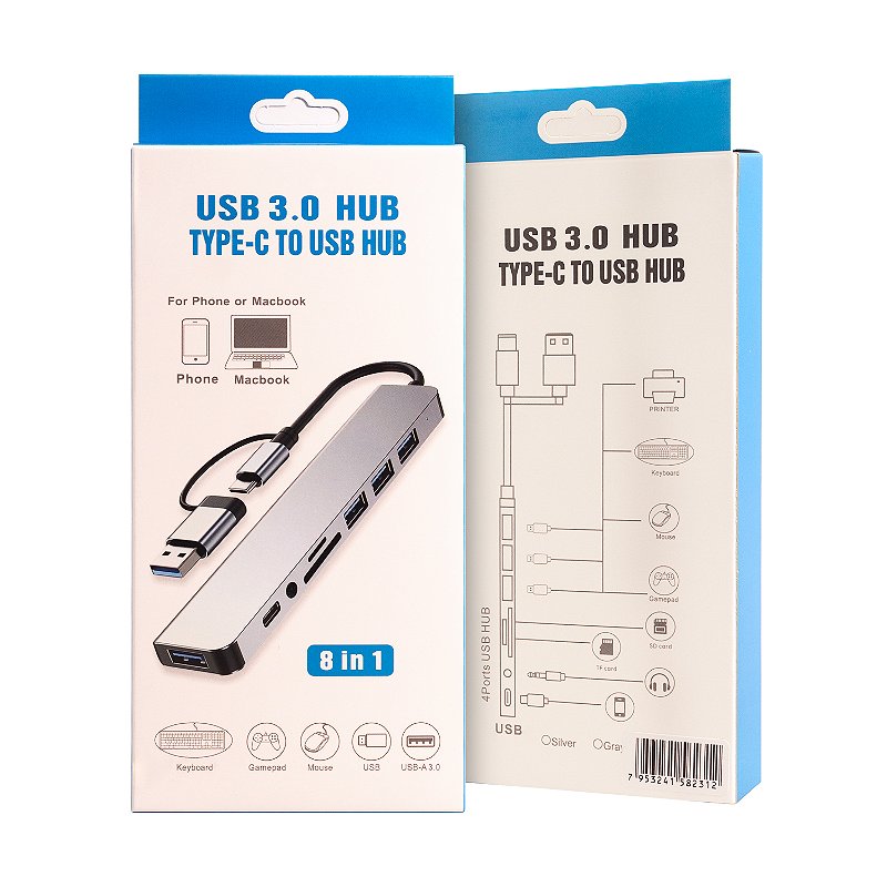 Adaptador 8 em 1 - Tipo C / P2 / USB-A 3.0 / TF / SD - Verde - foto 2