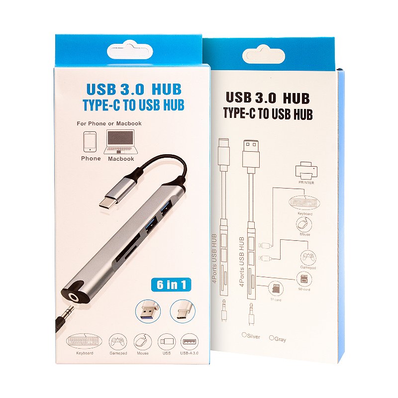 Adaptador USB-C 6 em 1 – USB 3.0, Leitor TF/SD, Entrada P2 e Alta Velocidade – Hub Tipo C Multifuncional - Verde - foto 2