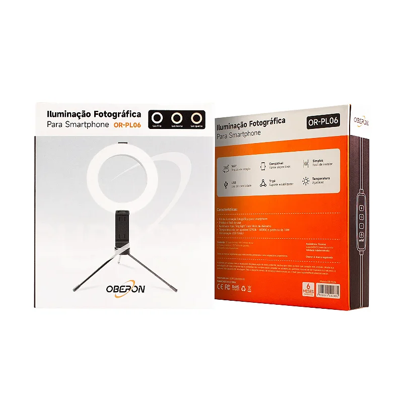Ring Light LED para Fotos e Vídeos com Tripé e Suporte para Celular – Iluminação Fotográfica USB – KNUP