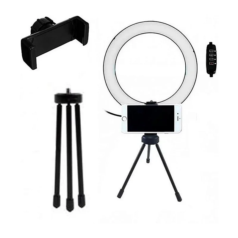 Ring Light LED para Fotos e Vídeos com Tripé e Suporte para Celular – Iluminação Fotográfica USB – KNUP