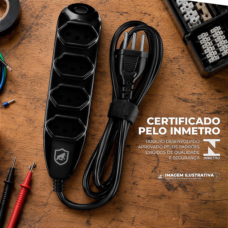 Extensão Elétrica 4 Tomadas Tripolar Bivolt 10A com Cabo 1,5m + Fita Organizadora, Certificação INMETRO e 3 Anos de Garantia - Dual Shock - Gshield - foto 2