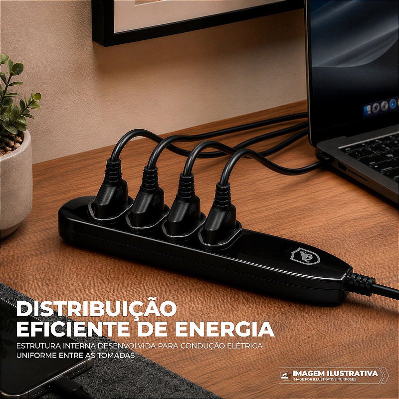 Extensão Elétrica 4 Tomadas Tripolar Bivolt 10A com Cabo 1,5m + Fita Organizadora, Certificação INMETRO e 3 Anos de Garantia - Dual Shock - Gshield - foto 5