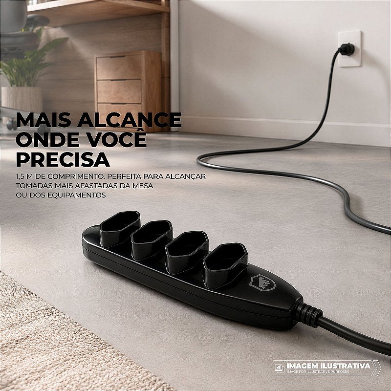Extensão Elétrica 4 Tomadas Tripolar Bivolt 10A com Cabo 1,5m + Fita Organizadora, Certificação INMETRO e 3 Anos de Garantia - Dual Shock - Gshield - foto 3