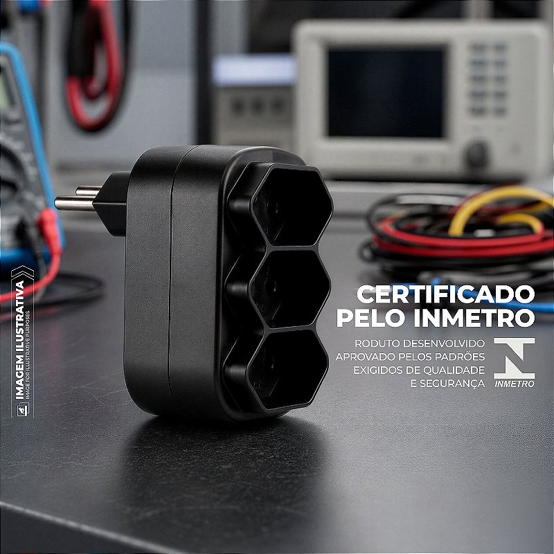 Adaptador com 3 Tomadas Bivolt 127/220V até 10A, Padrão Brasileiro NBR 14136 - Dual Shock - Gshield - foto 5