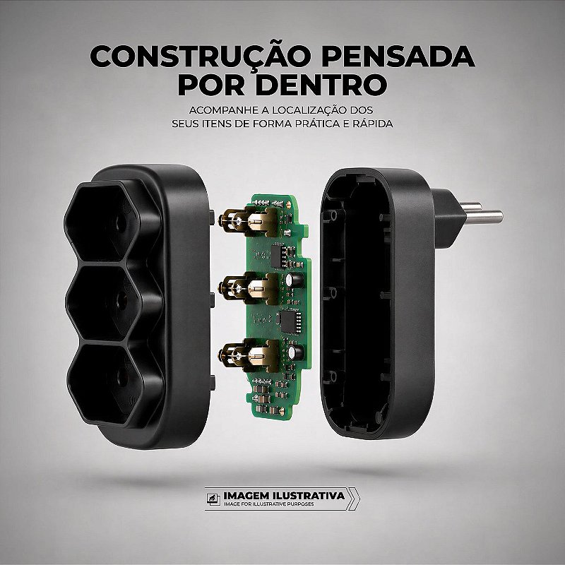 Adaptador com 3 Tomadas Bivolt 127/220V até 10A, Padrão Brasileiro NBR 14136 - Dual Shock - Gshield - foto 3