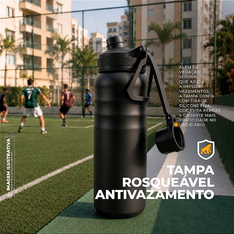 Garrafa Térmica Aço inoxidável de Parede Dupla 700ml, Quente ou Frio, Antivazamento com Alça de Silicone -Preta - Armor - Gshield - foto 3